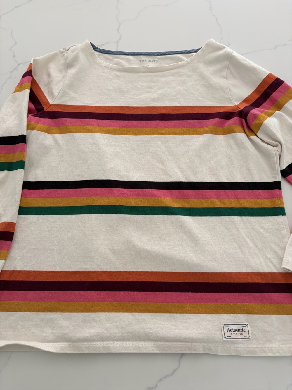 Talbots size X Women 100% Cotton Authentic Tee Ivory w/Multi Stripes New